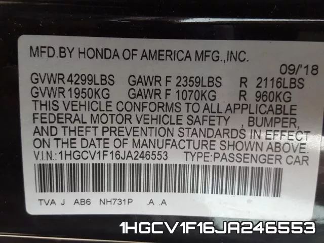 1HGCV1F16JA246553 фото 2