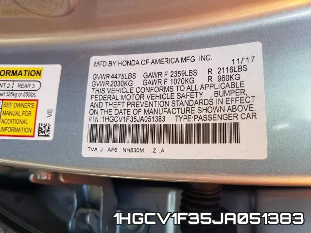 1HGCV1F35JA051383 фото 2