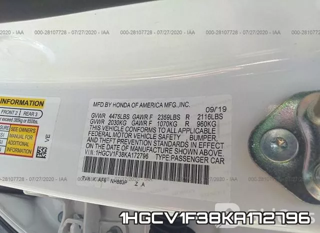 1HGCV1F38KA172796 фото 10