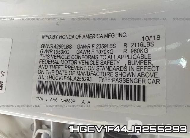 1HGCV1F44JA255293 фото 10