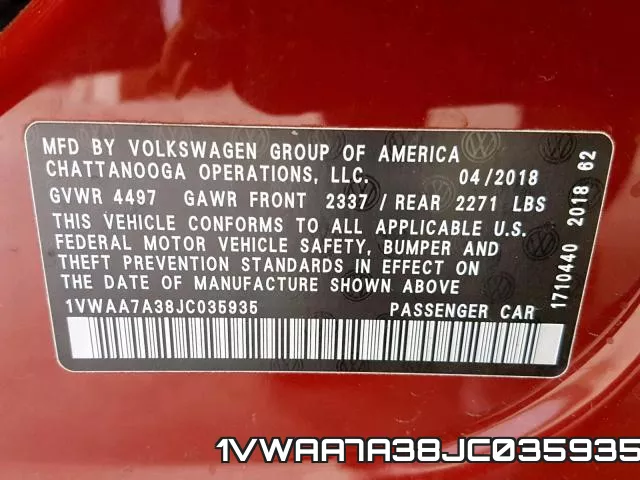 1VWAA7A38JC035935 фото 2