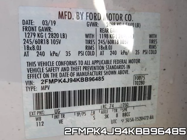 2FMPK4J94KBB96485 фото 2