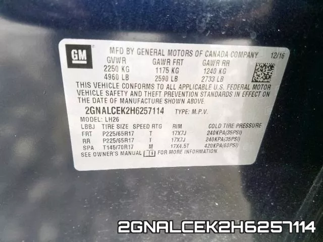 2GNALCEK2H6257114 фото 2