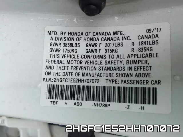 2HGFC1E52HH707072 фото 2