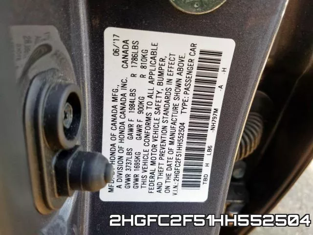 2HGFC2F51HH552504 фото 2