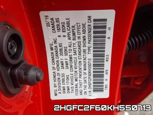 2HGFC2F60KH550713 фото 2