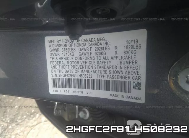 2HGFC2F81LH508232 фото 10