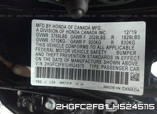 2HGFC2F81LH524575 фото 10