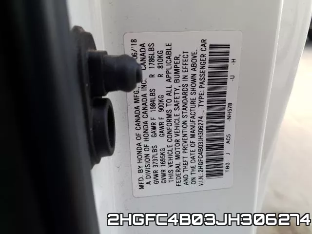 2HGFC4B03JH306274 фото 2