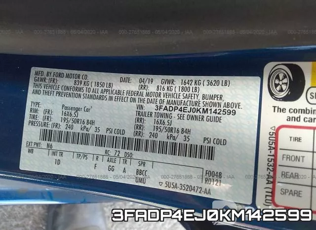 3FADP4EJ0KM142599 фото 10