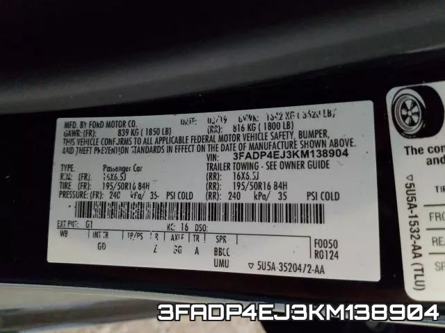3FADP4EJ3KM138904 фото 2