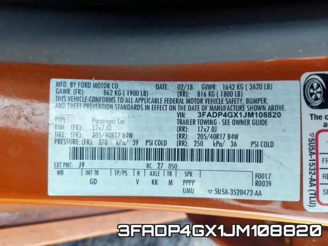 3FADP4GX1JM108820 фото 2