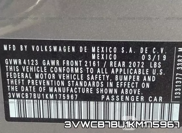 3VWCB7BU1KM175967 фото 10