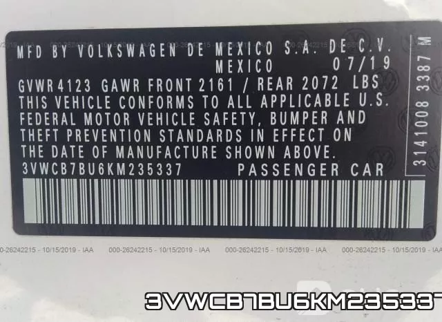 3VWCB7BU6KM235337 фото 10