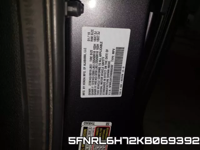 5FNRL6H72KB069392 фото 2