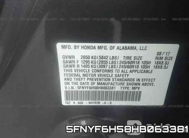 5FNYF6H58HB063381 фото 10