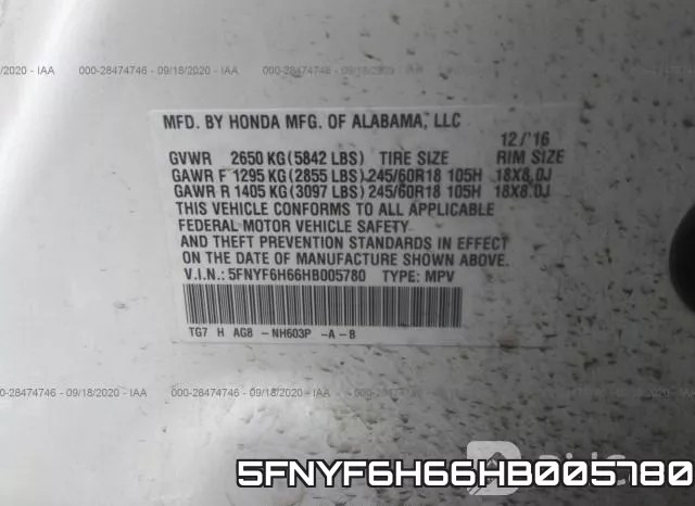 5FNYF6H66HB005780 фото 10