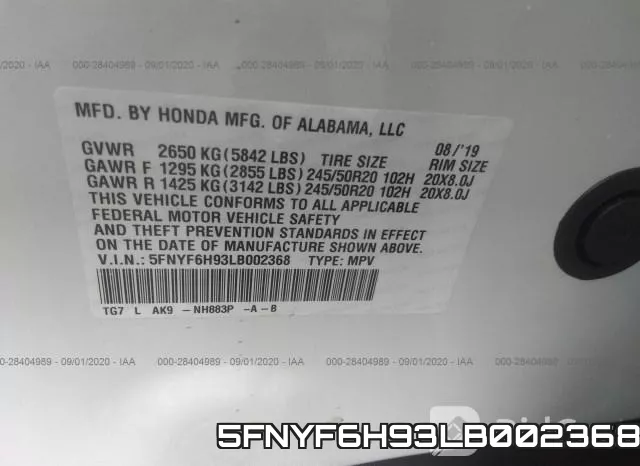 5FNYF6H93LB002368 фото 10