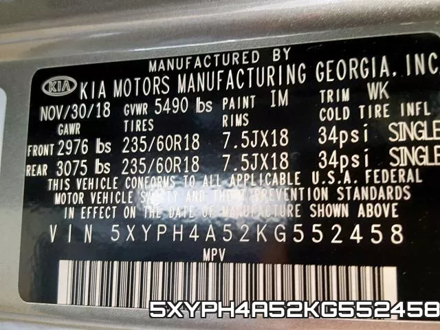 5XYPH4A52KG552458 фото 2