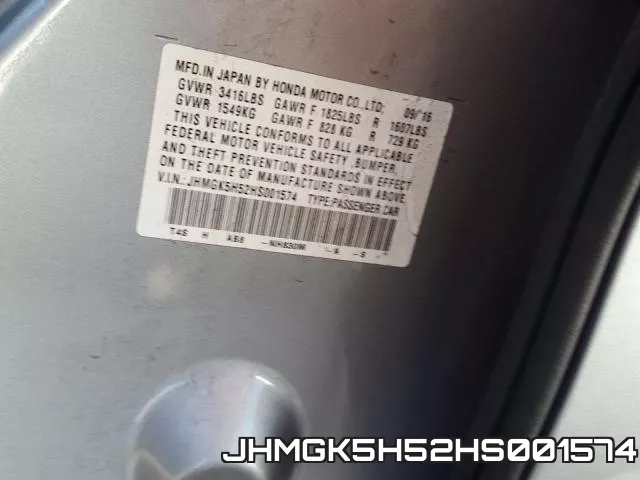 JHMGK5H52HS001574 фото 2