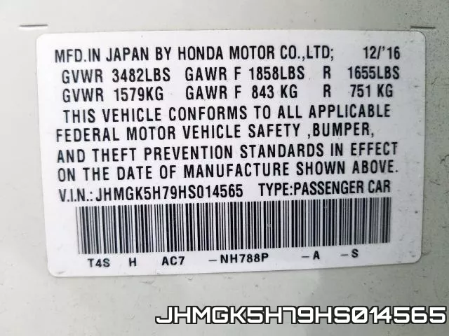 JHMGK5H79HS014565 фото 2