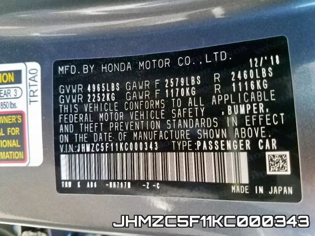 JHMZC5F11KC000343 фото 2