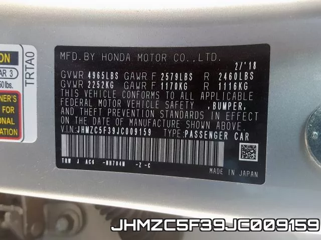 JHMZC5F39JC009159 фото 2
