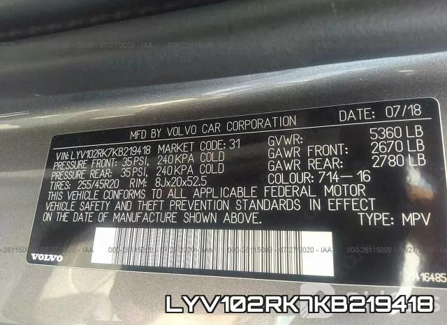 LYV102RK7KB219418 фото 10
