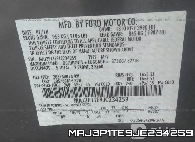 MAJ3P1TE9JC234259 фото 10