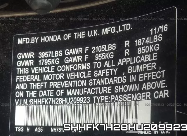 SHHFK7H28HU209923 фото 10