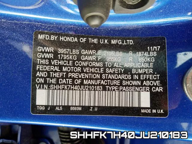 SHHFK7H40JU210183 фото 2