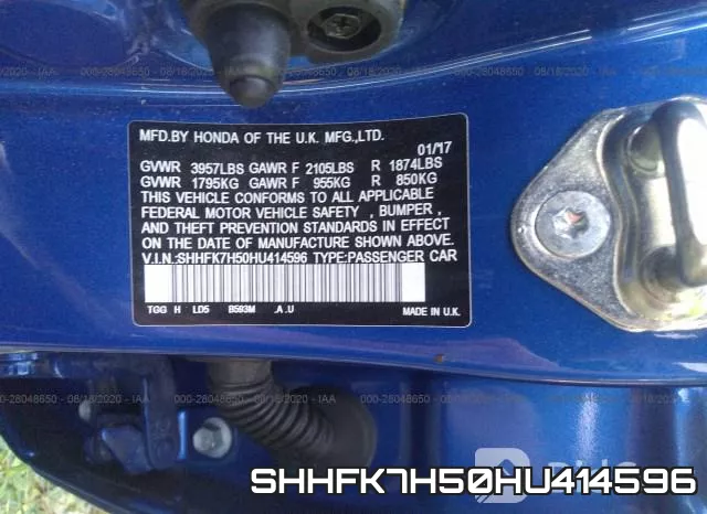 SHHFK7H50HU414596 фото 10
