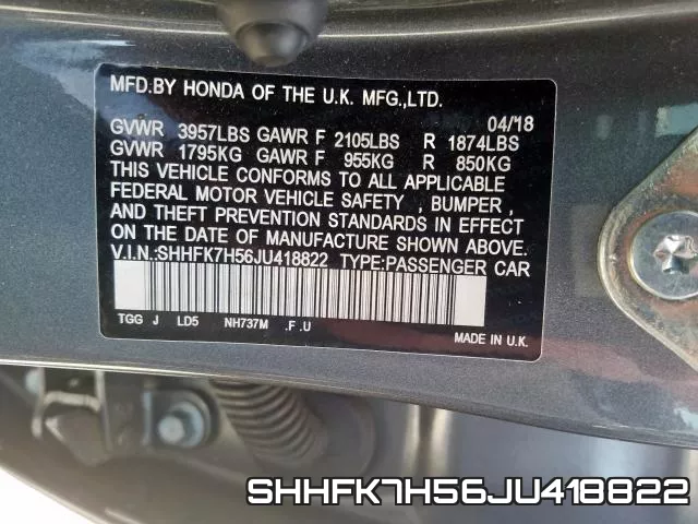 SHHFK7H56JU418822 фото 2
