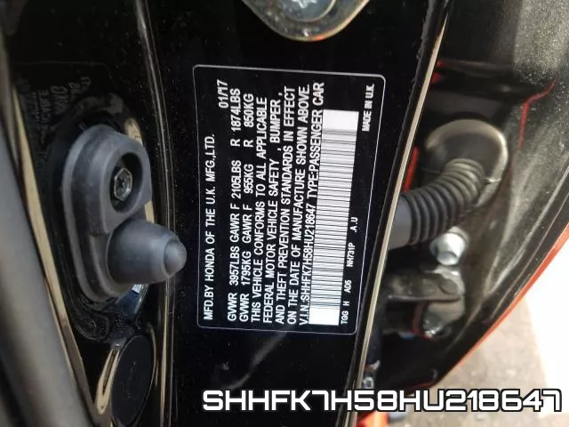 SHHFK7H58HU218647 фото 2