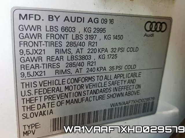 WA1VAAF7XHD029579 фото 2