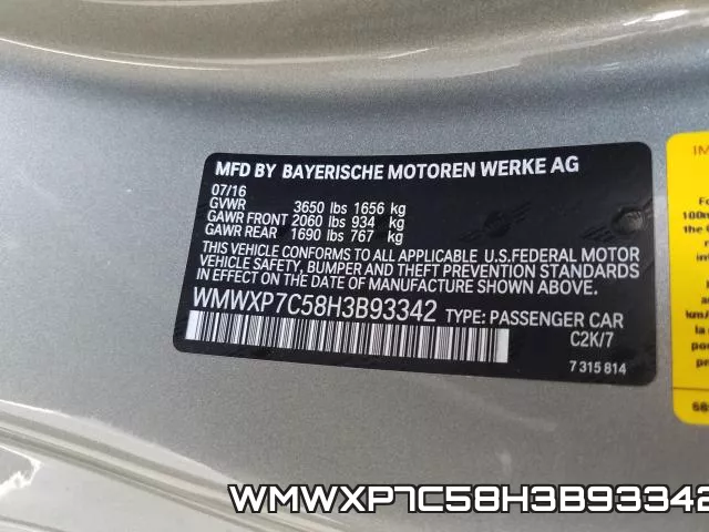 WMWXP7C58H3B93342 фото 2