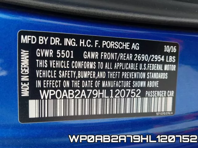 WP0AB2A79HL120752 фото 2
