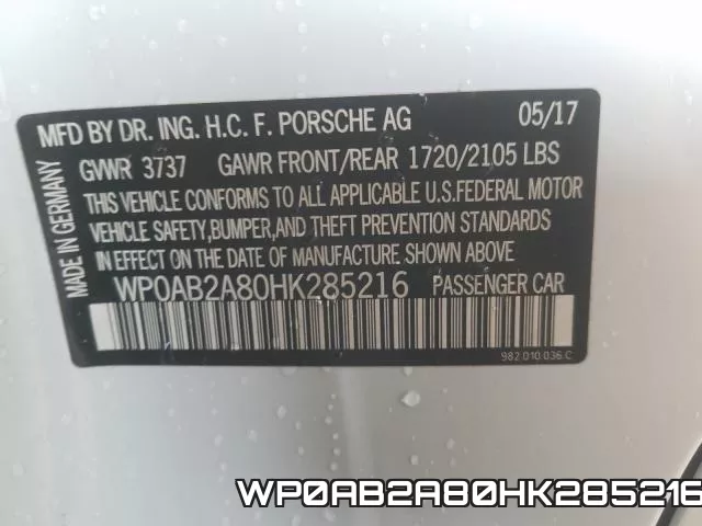 WP0AB2A80HK285216 фото 2