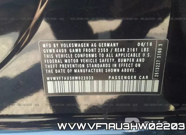WVWVF7AU3HW022033 фото 10