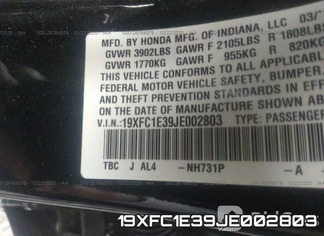 19XFC1E39JE002803 фото 10