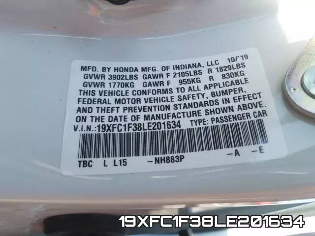 19XFC1F38LE201634 фото 2