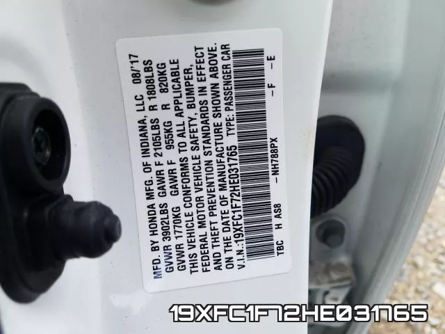 19XFC1F72HE031765 фото 2
