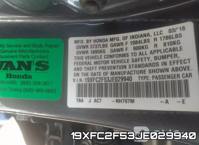 19XFC2F53JE029940 фото 9
