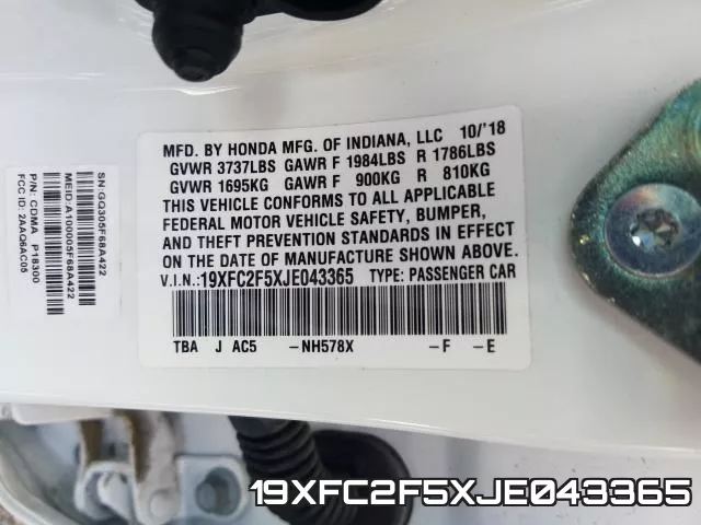19XFC2F5XJE043365 фото 2