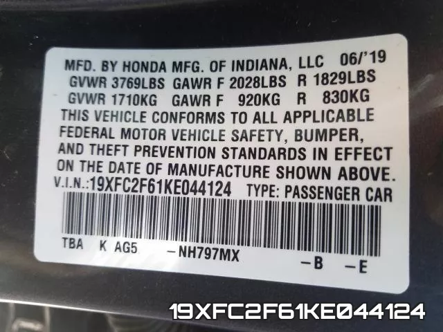 19XFC2F61KE044124 фото 2