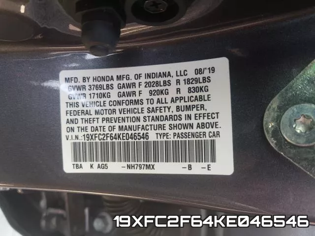 19XFC2F64KE046546 фото 2