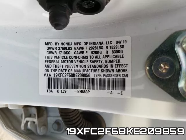 19XFC2F68KE209859 фото 2