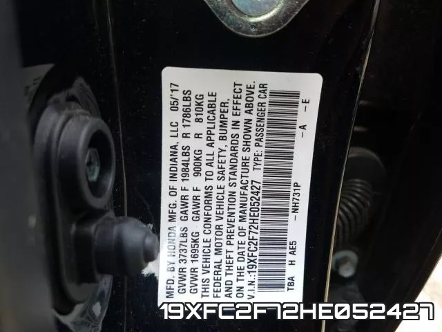 19XFC2F72HE052427 фото 2