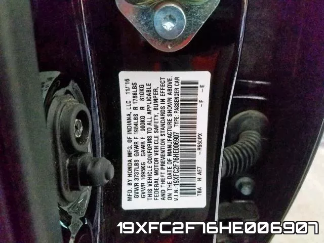 19XFC2F76HE006907 фото 2