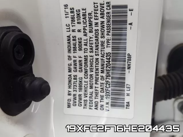 19XFC2F76HE204435 фото 2